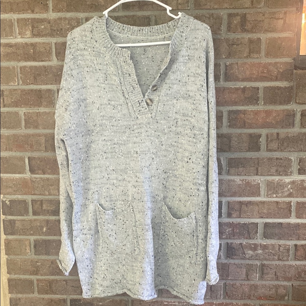 Gray Knit long Cableknit Sweater with Pockets